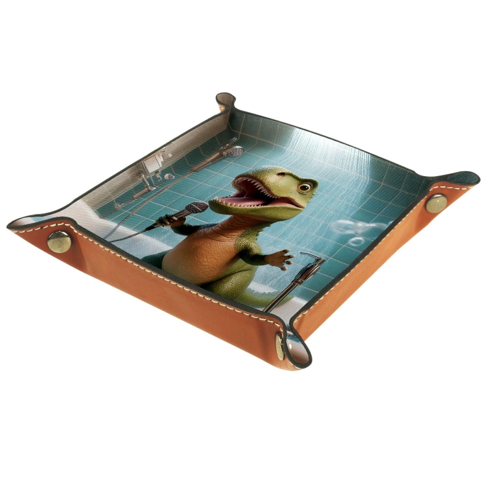 VAPOKF Sing Dinosaur Dice Tray, Folding Microfiber Leather Dice Holder for Dungeons and Dragons RPG Dice Gaming D&D and Other Table Games
