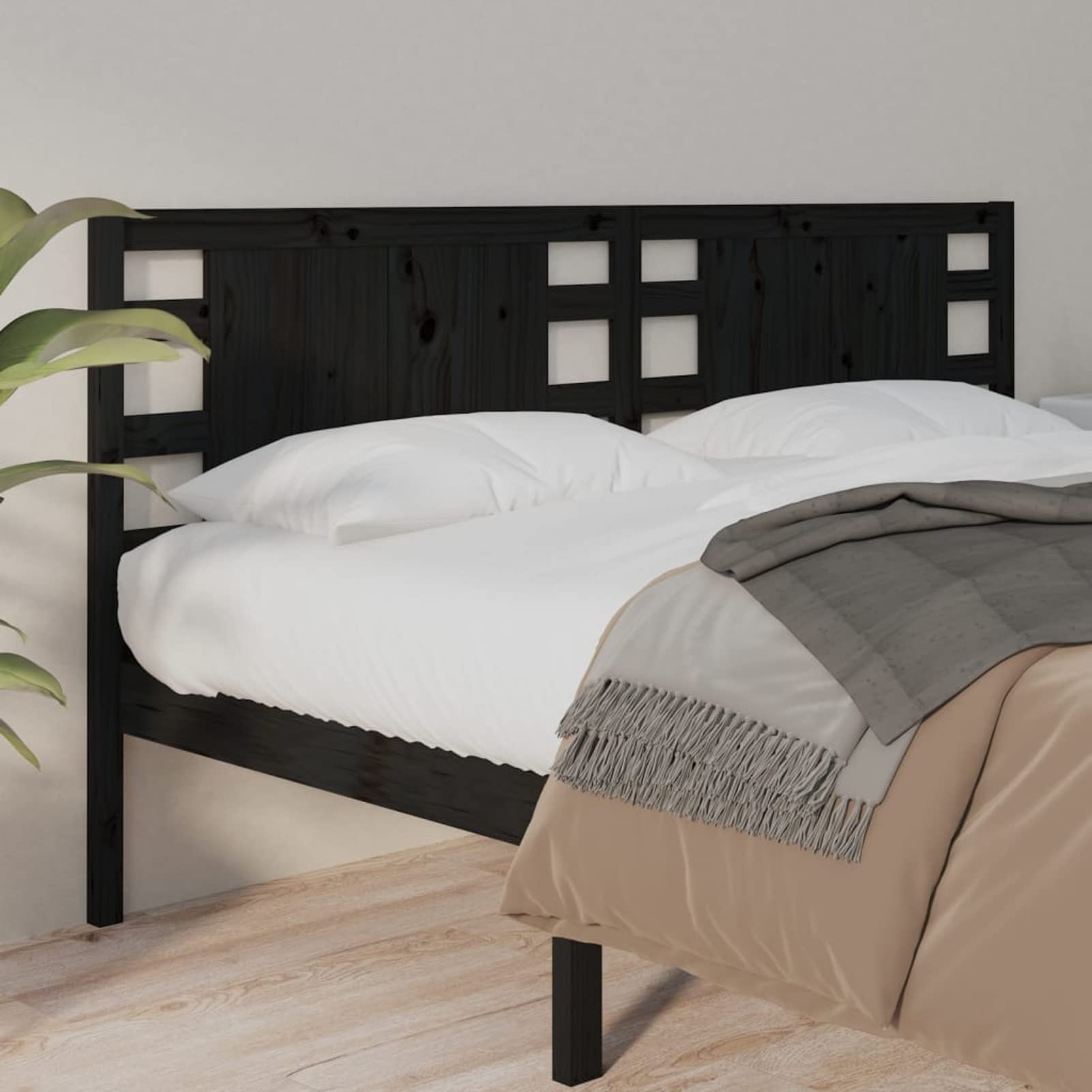 LAPOOH Tête de lit Noir 166x4x100 cm Bois Massif de pin,Tête De Lit,Têtes De Lit pour Adulte,Tête De Lit Moderne