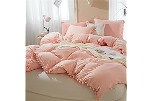 IHOUSTRIY Kids Duvet Cover Set for Girls, Twin Size, Peach Pink
