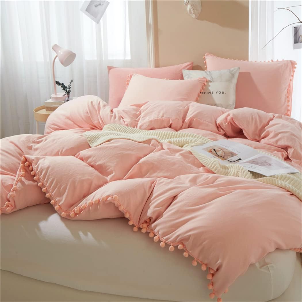 IHOUSTRIY Kids’ Twin Size Microfiber Duvet Cover Set – Peach Pink