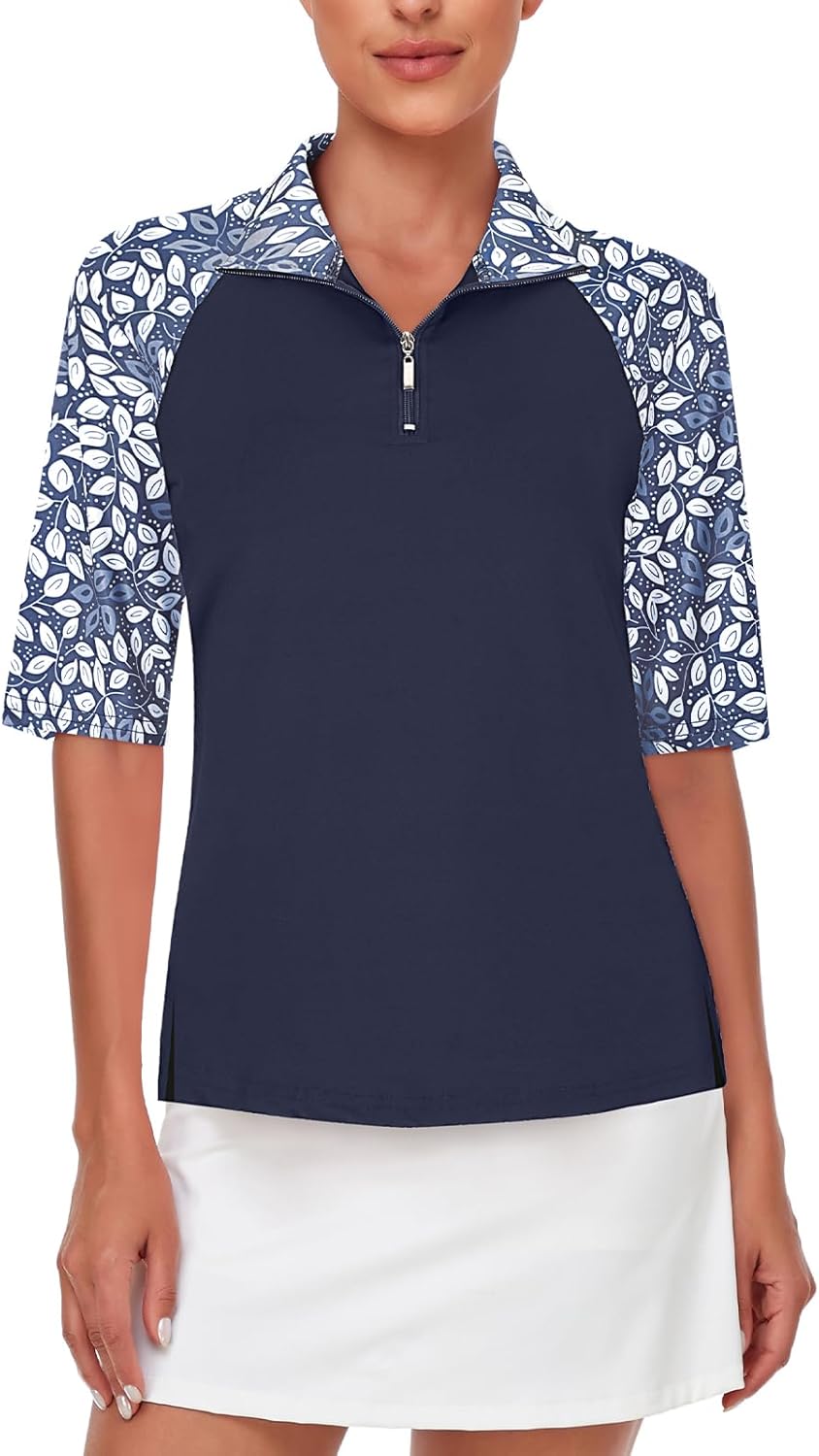 Cucuchy Womens Golf Shirt Half Sleeve Quarter Zip Polo Tennis Shirts Workout Tops