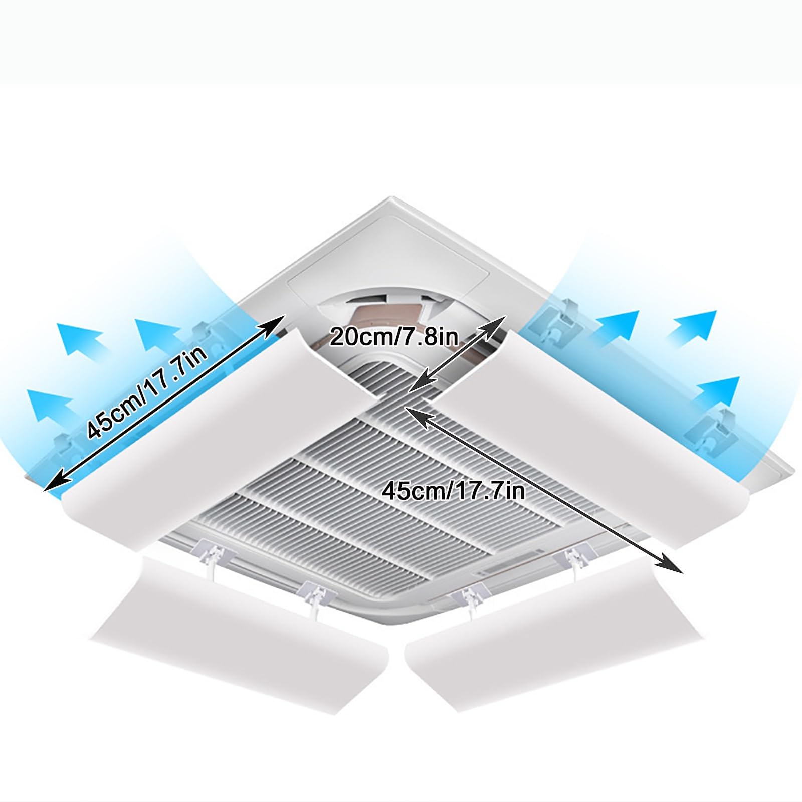 Paquete de 4 cubiertas de ventilación ajustables para clips de metal de CA centrales, antiflujo de aire directo, color blanco, 45 cm, mejora el control del flujo de aire y la eficiencia energética