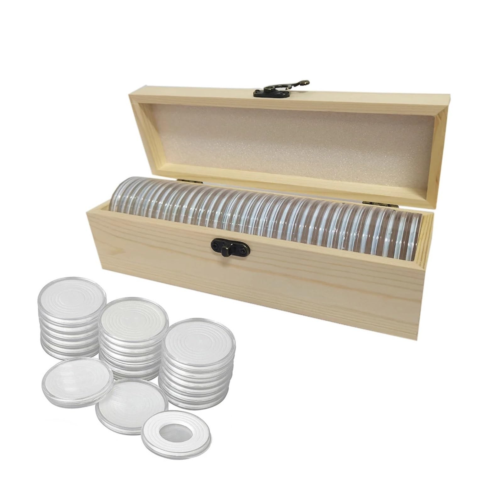 ZythrXLate Wooden Coin Collection Box Wooden Coin Holder Collection Box 33Pcs Capsules with Adjustable Gaskets for 20mm/25mm/30mm/35mm/40mm/46mm Coins Organizer for Coin Collectors