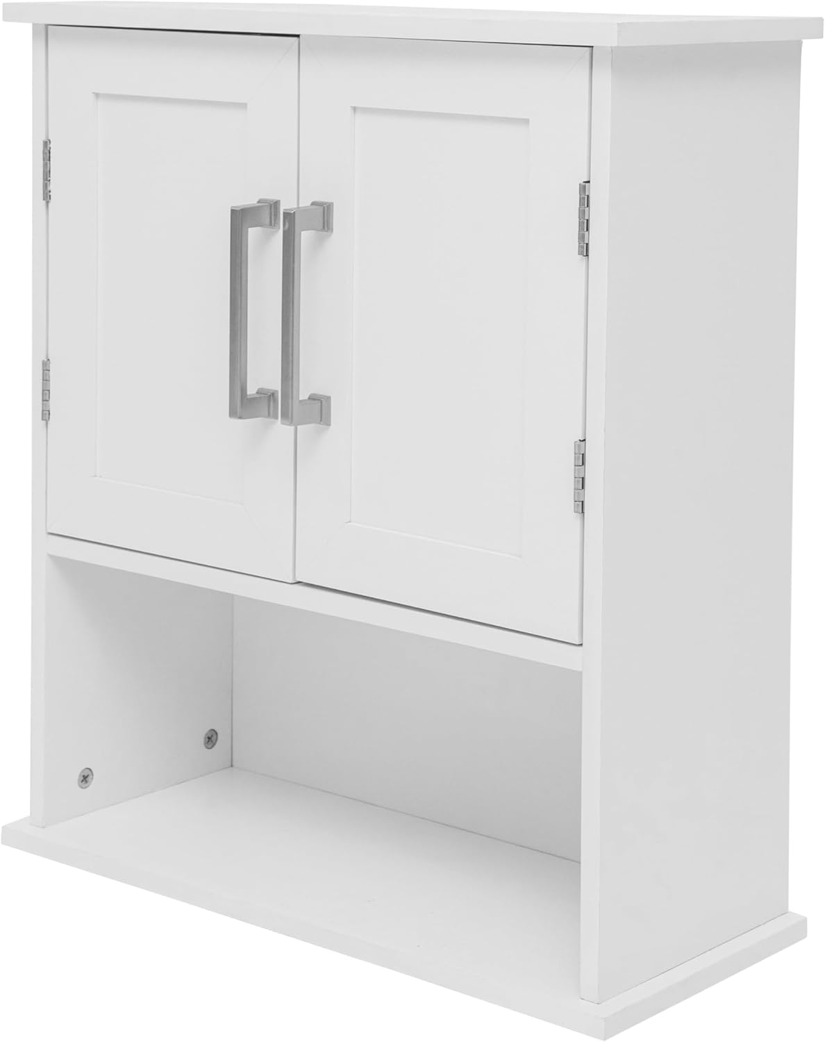 Flash Furniture Vega Wall Mounted Bathroom Medicine Cabinet Storage Organizer, 2 Magnetic Closure Doors, in-Cabinet Adjustable Shelf, Lower Open Shelf, White