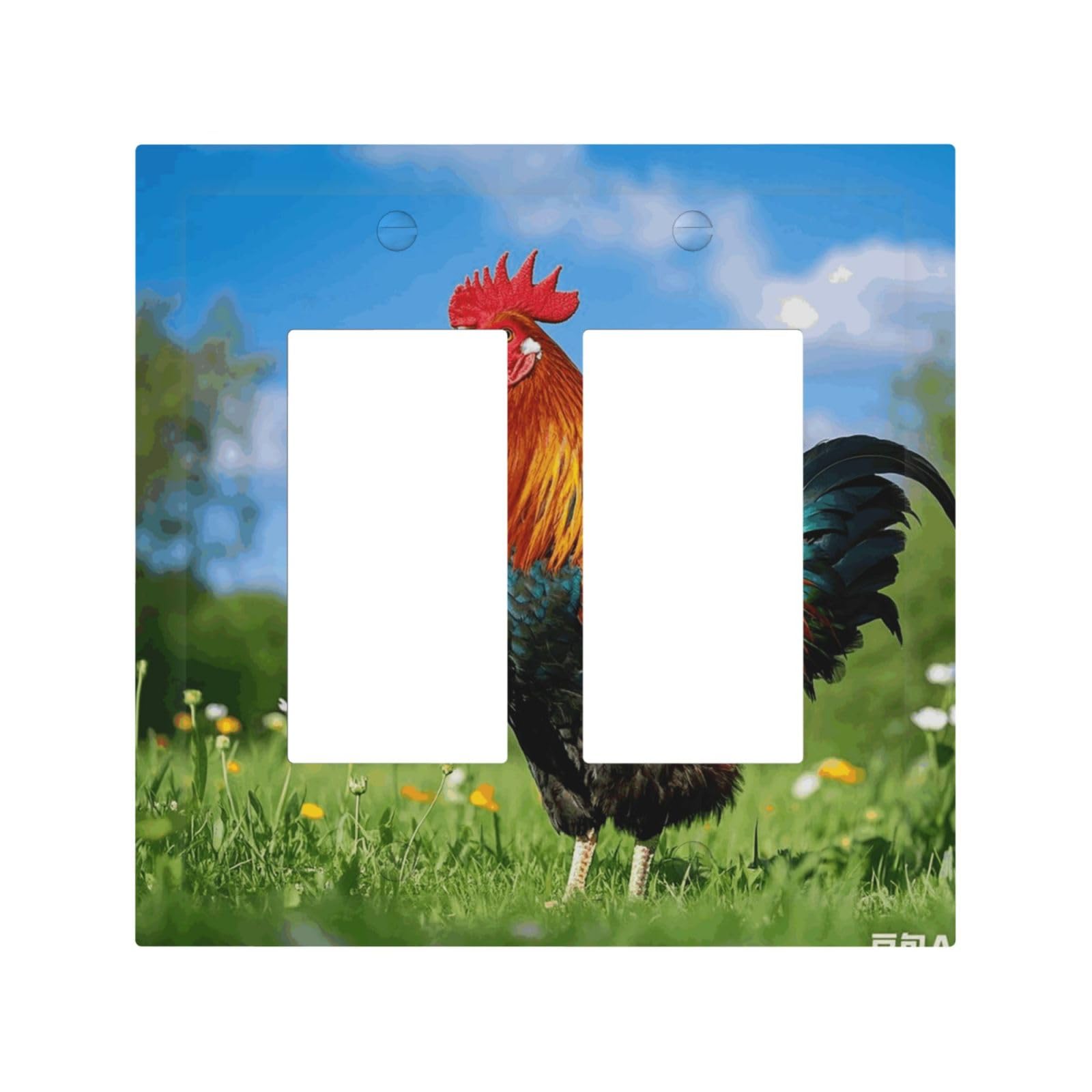 2-Gang Decorator Wall Plate rooster Light Switch Cover Double Toggle Receptacle Wall Plate Mid Size 4.9" x 5" Wallplate Unbreakable Polycarbonate Outlet Faceplates Covers