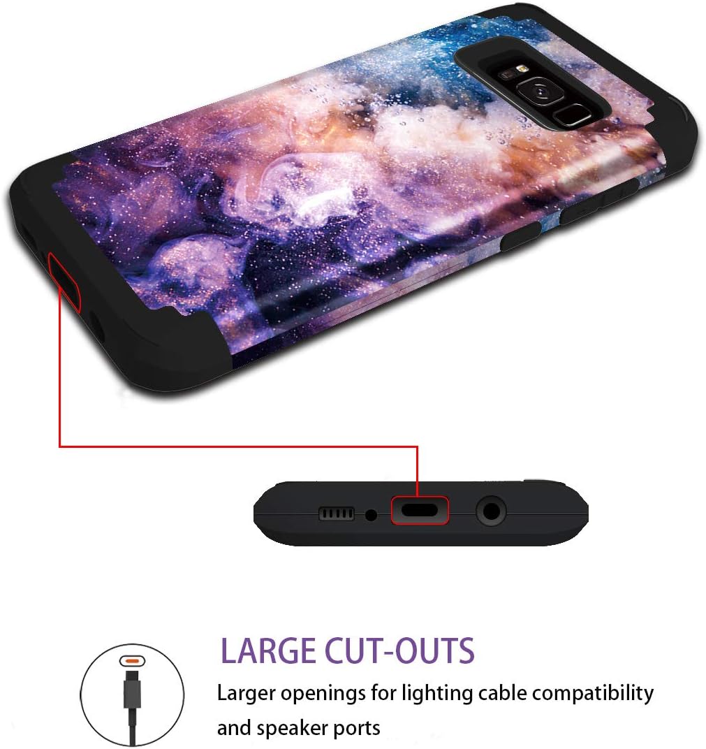 Galaxy S8 Case, Fingic Samsung Galaxy S8 Case 3 in 1 Heavy Duty Protection Hybrid Hard PC Soft Silicone Rugged Bumper Anti Slip Full-Body Shockproof Protective Case for Samsung Galaxy S8, Nebula Black