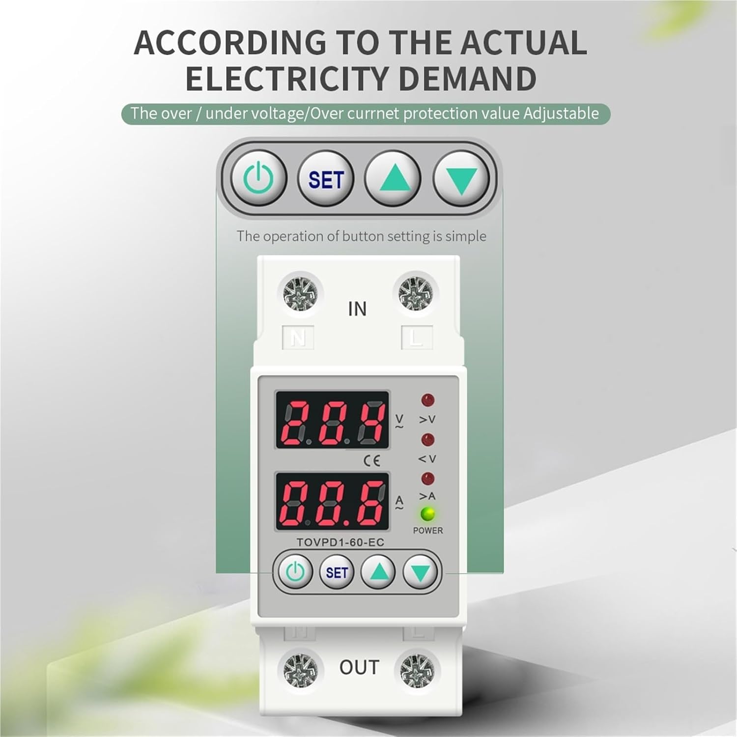 Din Rail Dual Display Adjustable Over Voltage Current and Under Voltage Protective Device Protector Relay 40A 63A 220V 230V(80A)