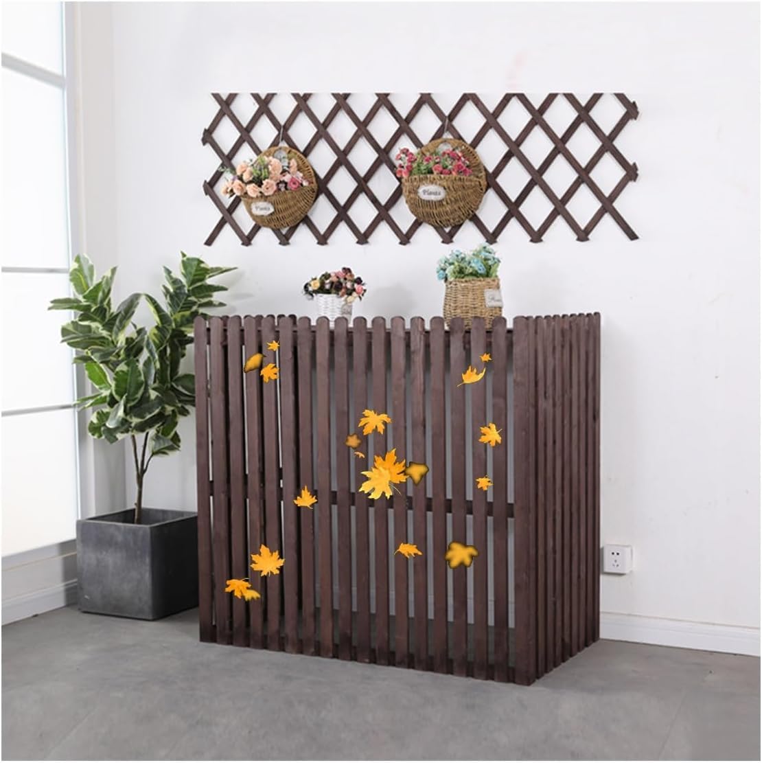 SXXAZLDP Hid Air Conditioner Rack Fence Wooden Conditioning Cover Solid Wood Outer Frame Louvered Shell Blinds Weatherproof Shutters Central
