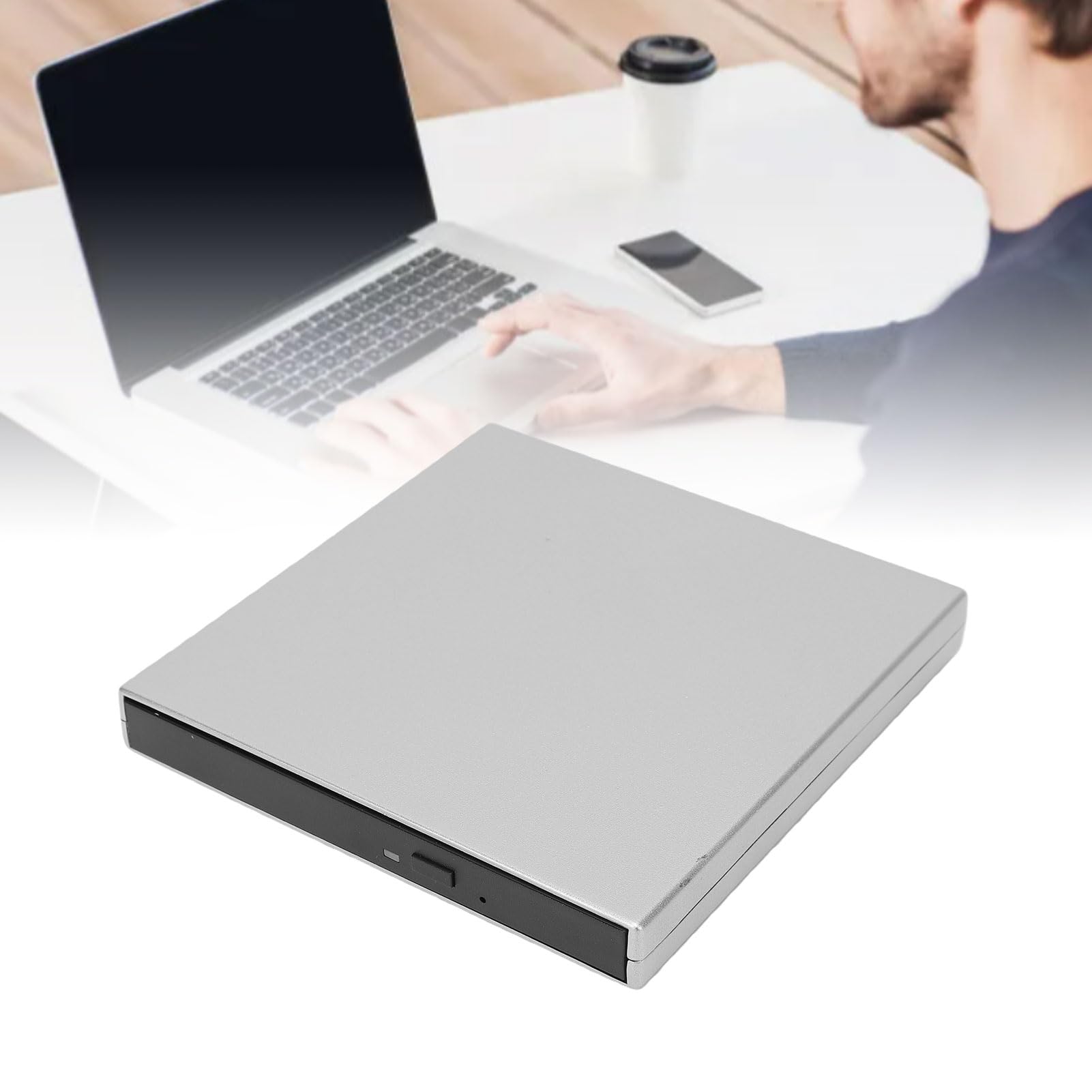 ASHATA Lecteur Optique USB Portable, Graveur CD 5 Gbps (Silver)