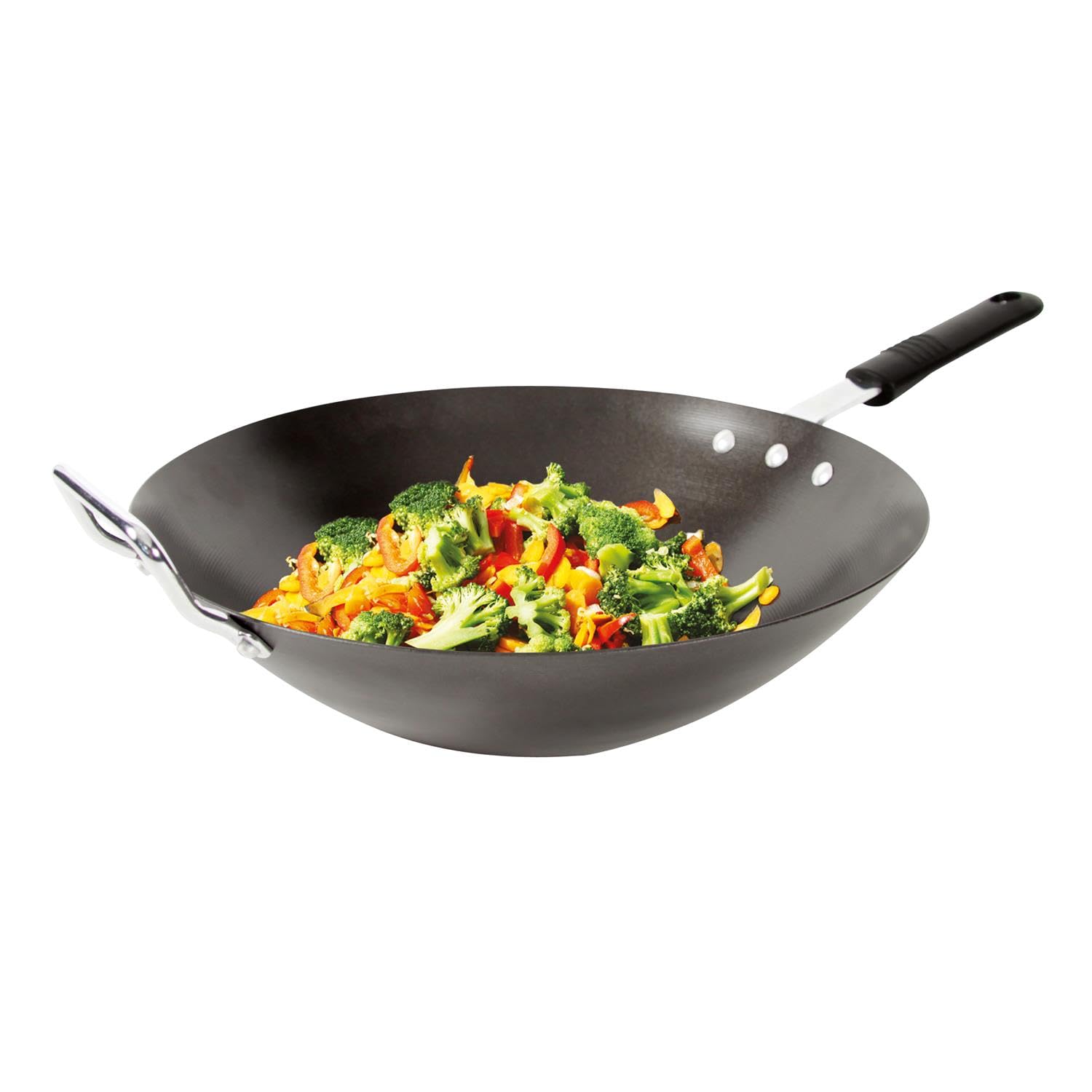 Wok traditionnel en acier au carbone 33 cm antiadhésif noir tous feux