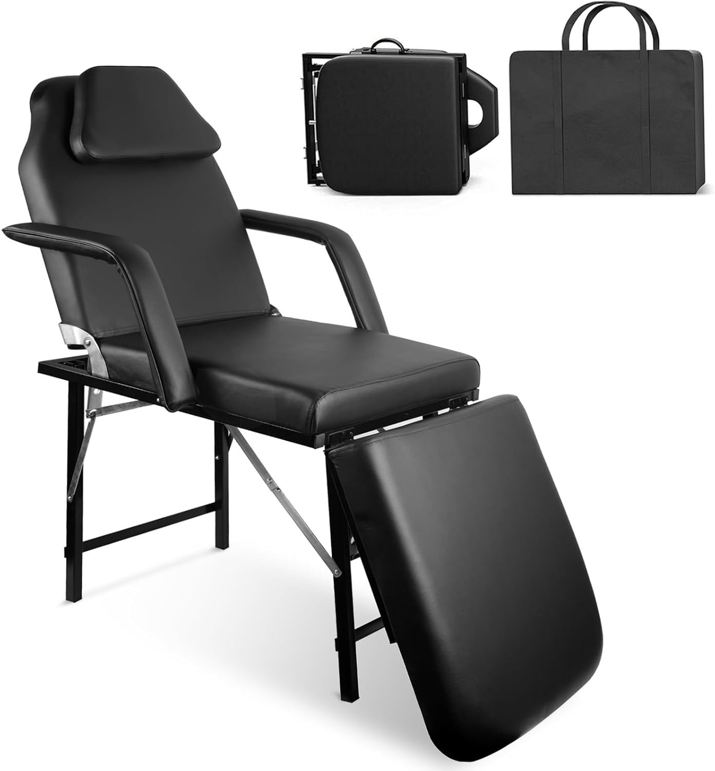 FozsKeylf Portable Tattoo Chair, Foldable Massage Table Facial Bed, Professional Spa Chair with Carrying Bag, Adjustable Esthetician Bed for Salon
