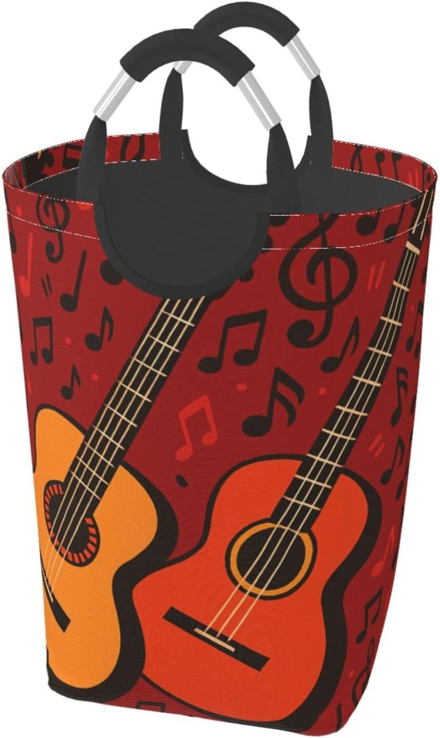50l Laundry Basket Vintage Music Guitar Waterproof Laundry Hamper Foldable Clothes Laundry Bag With Handles