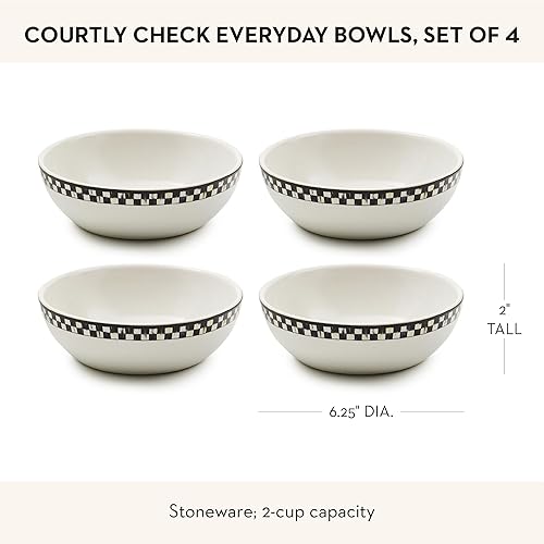 Miniatura 4 de MACKENZIE-CHILDS Juego de 4 cuencos para servir todos los días, juego de 4, a cuadros cortesanos en blanco y negro