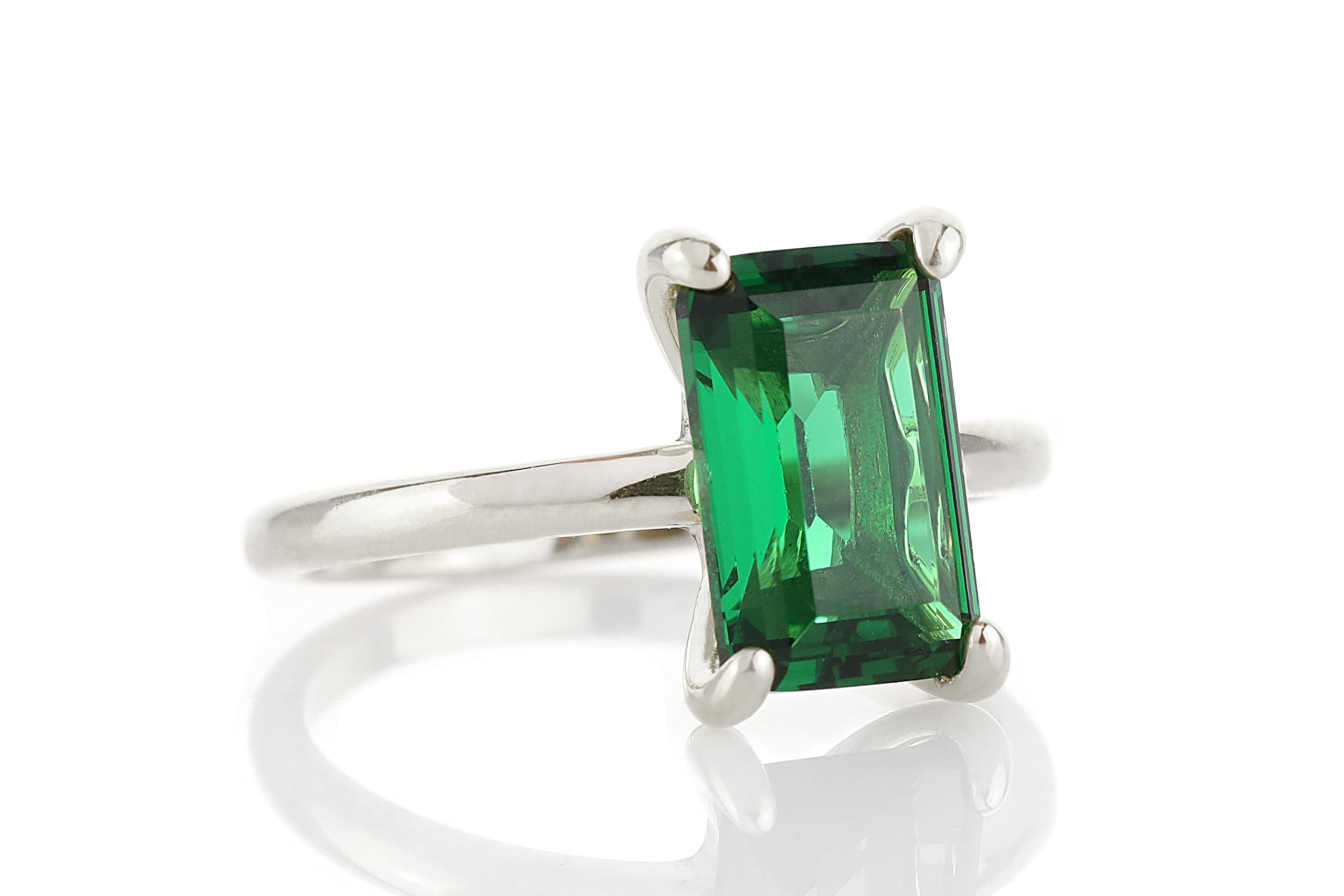 Anello Smeraldo Rettangolare - Anello di Fidanzamento Solitario Anniversario Pietra di Nascita - Anelli in Argento Artigianale per Donne - Scegliete la Vostra Misura e il Materiale - con Scatola