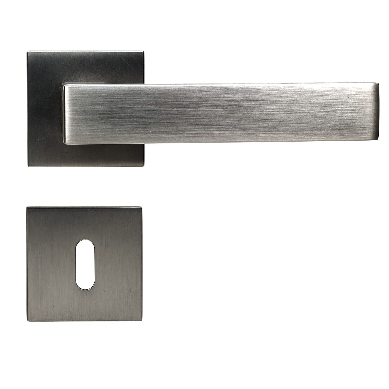 FELGNER Drückergarnitur Garda für Buntbart Zimmertüren | hochwertige Garnitur - ergonomisch geformter Türgriff Türbeschlag – moderne eckige Rosette für Buntbart-Schlüssel | Farbe: Nickel matt