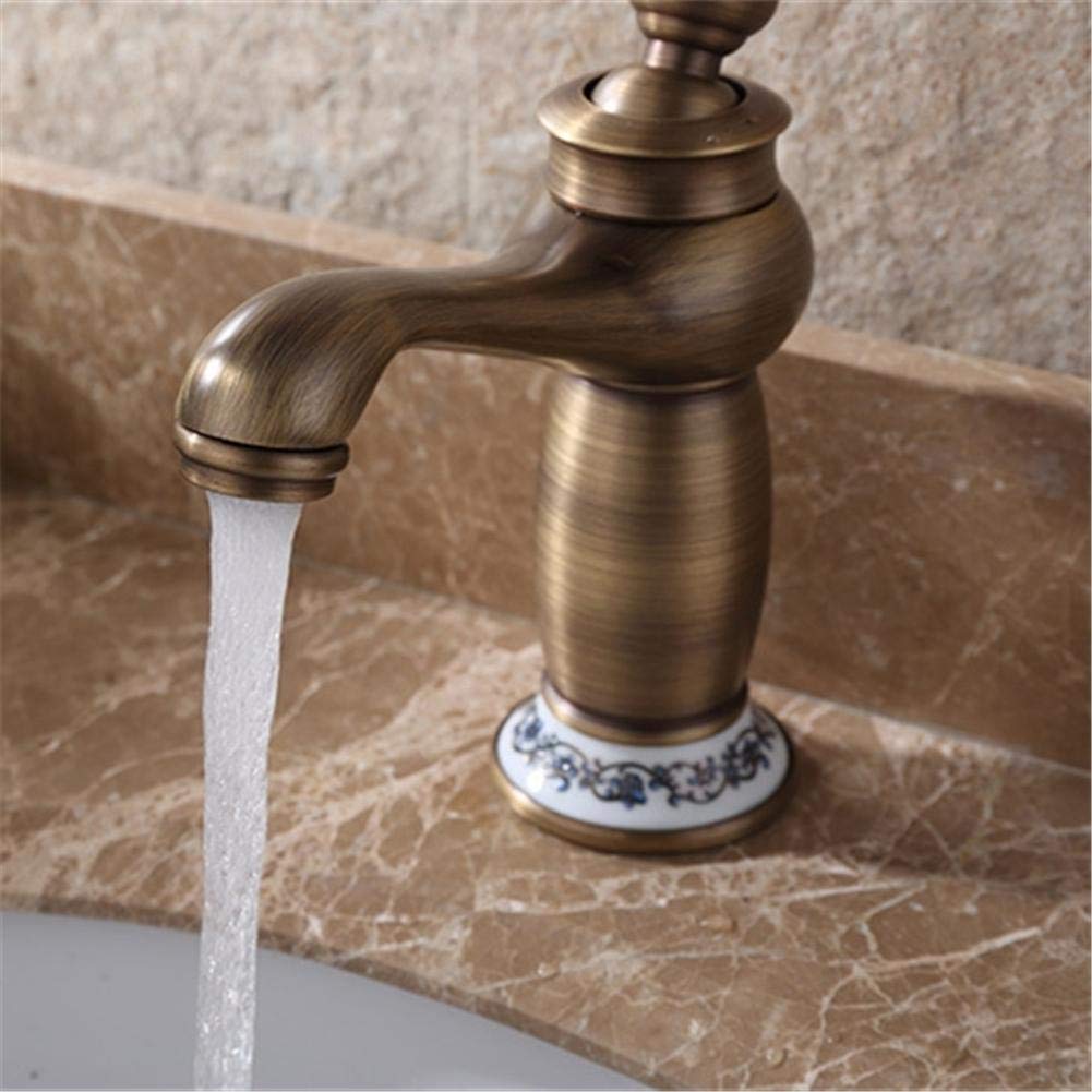 Robinet de lavabo rétro en laiton en céramique et robinet antique, robinet d'eau froide/chaude pour cuisine, salle de bain, laiton antique