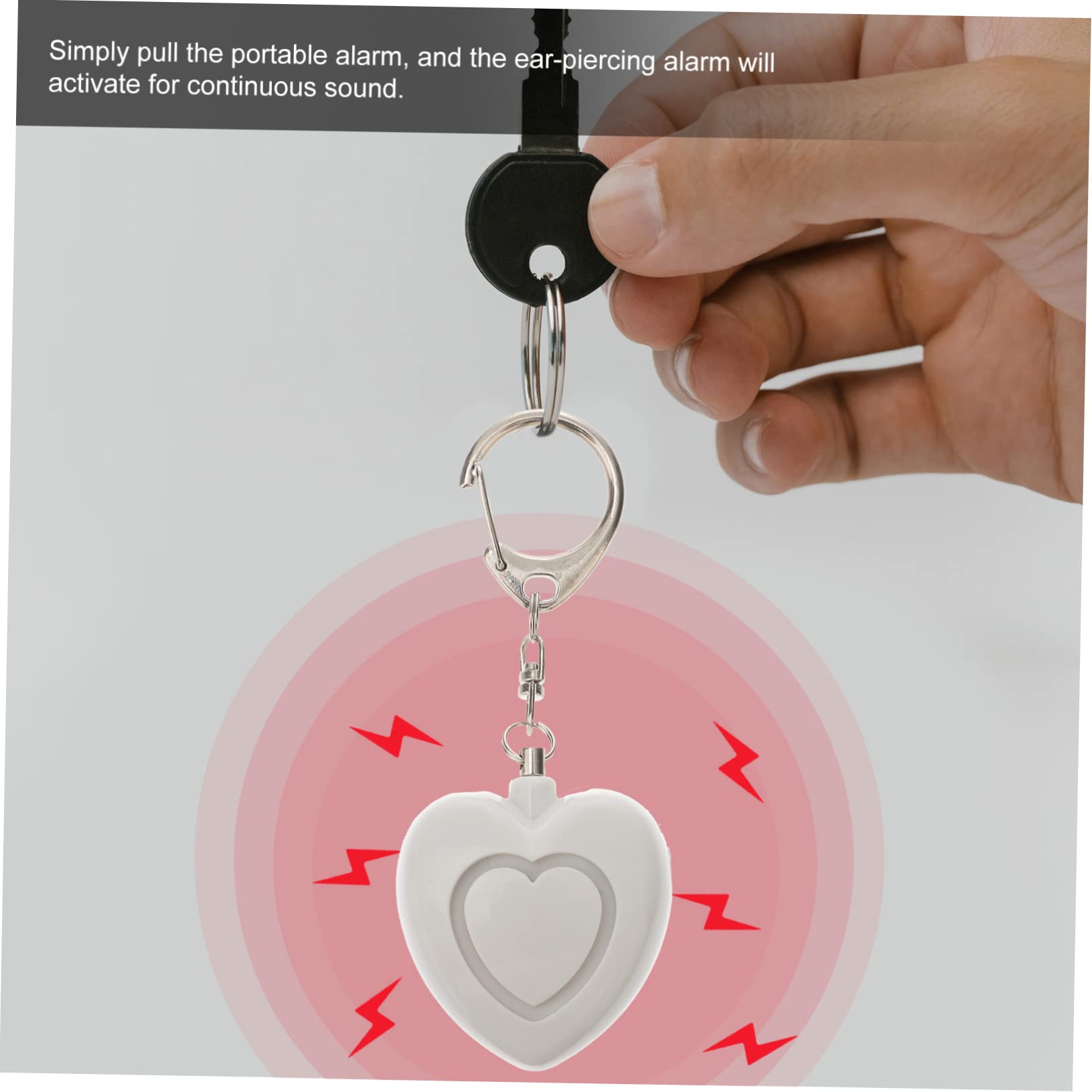 Uonlytech 4 Pièces Sirène Anti Loup pour Porte-clés Alarme Cartes D'affirmation Électrique Urgence Lumière LED Alarme Porte-clés avec Lumière en Forme De Coeur Cœur Sûr Blanche Plastique