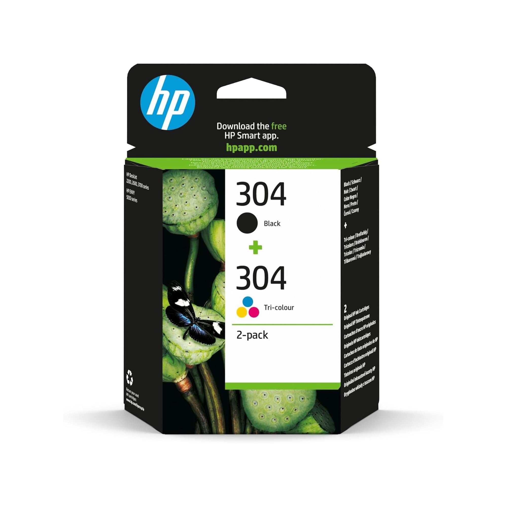 HP 304 3JB05AE - Pack de 2 Cartuchos de Tinta Originales Negro y Tricolor, compatible con impresoras de inyección de tinta HP DeskJet 2620, 2630, 3720, 3730, 3750, 3760, HP Envy 5010, 5020, 5030