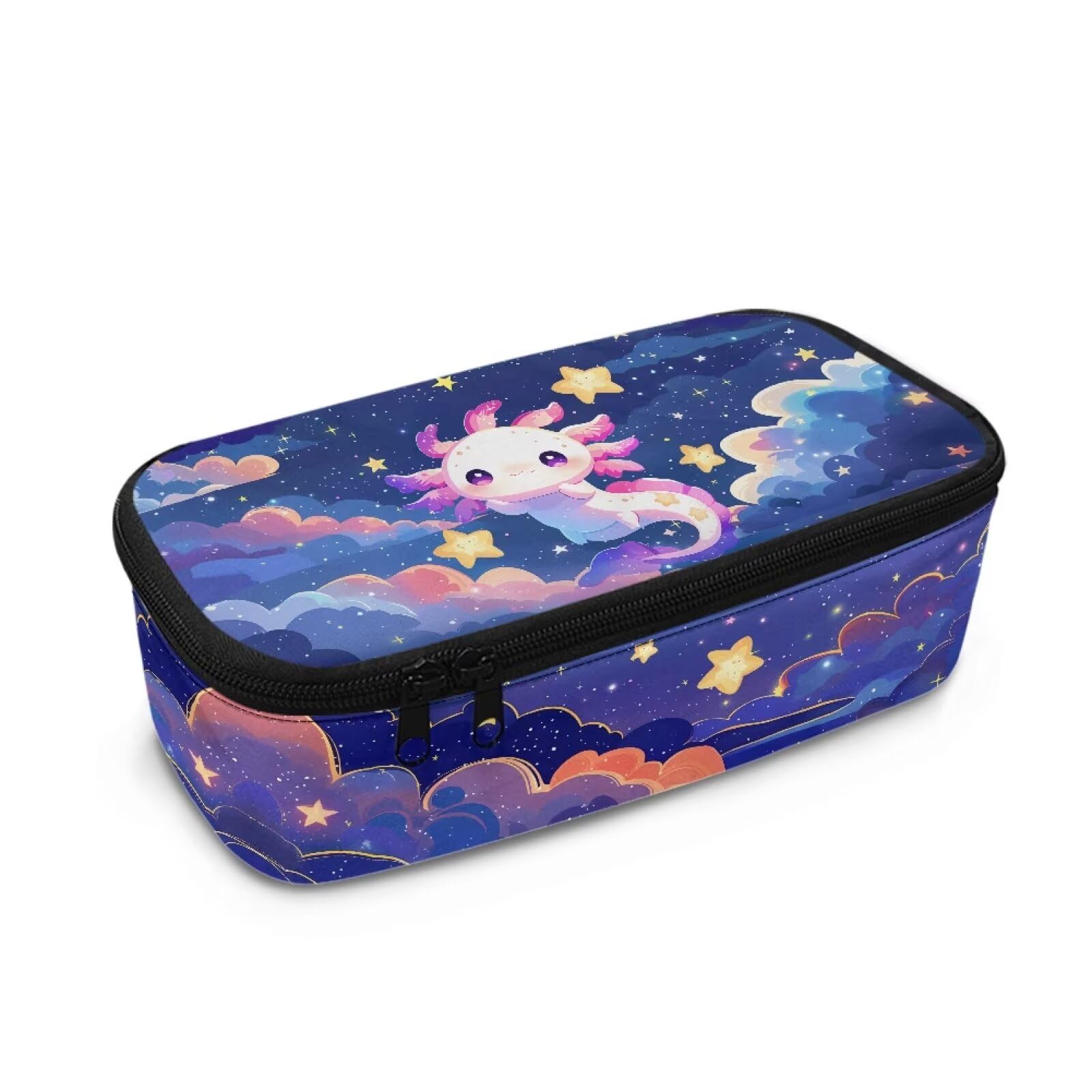 Renewold Cute Axolotl Large Capacity Pencil Case Aesthetic Pen Pouch Multifunctional Stationery Organizer Portable Handle Wide Opening for Teens Elementary Middle School