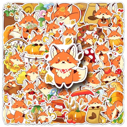 50pcs Fox Stickers Cute Animal Stickers for Kids Vinyl Waterproof Sticker for Water Bottle Laptop Phone Girls Boys Classroom Prizes (Fox)