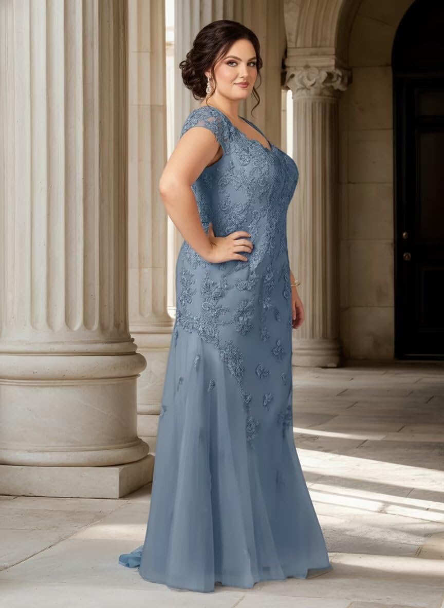 Appliques Mother of The Bride Dresses for Women Laces Mermaid Wedding Guest Gowns Short Sleeve Formal Evening Dress