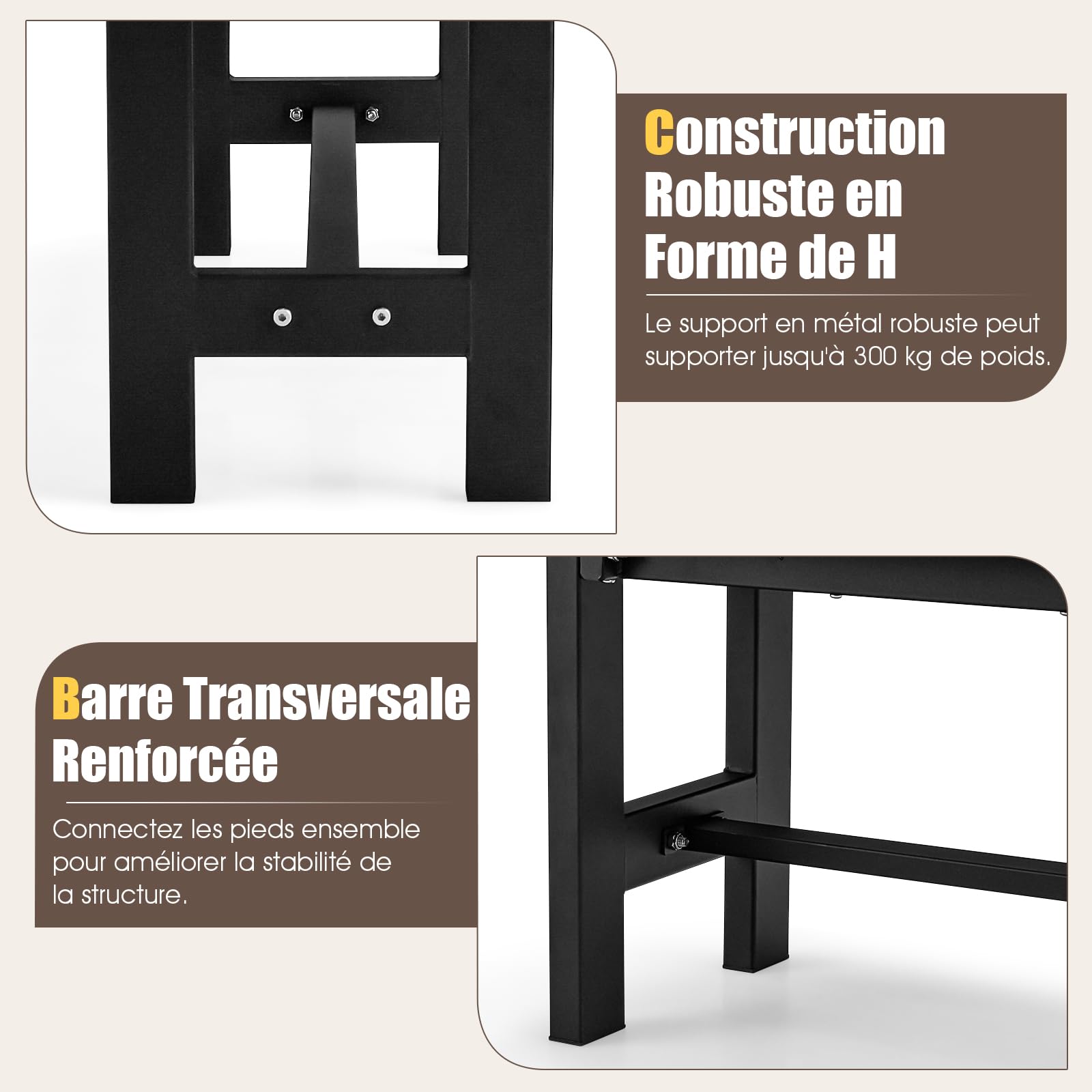 COSTWAY Banc de Jardin en HDPE et Cadre Métallique, Banc de Terrasse sans Dossier avec Assise à Lattes, Charge 300KG, 2 Places, pour Jardin, Terrasse, Cour, 120 x 36 x 40,5 cm (Marron)