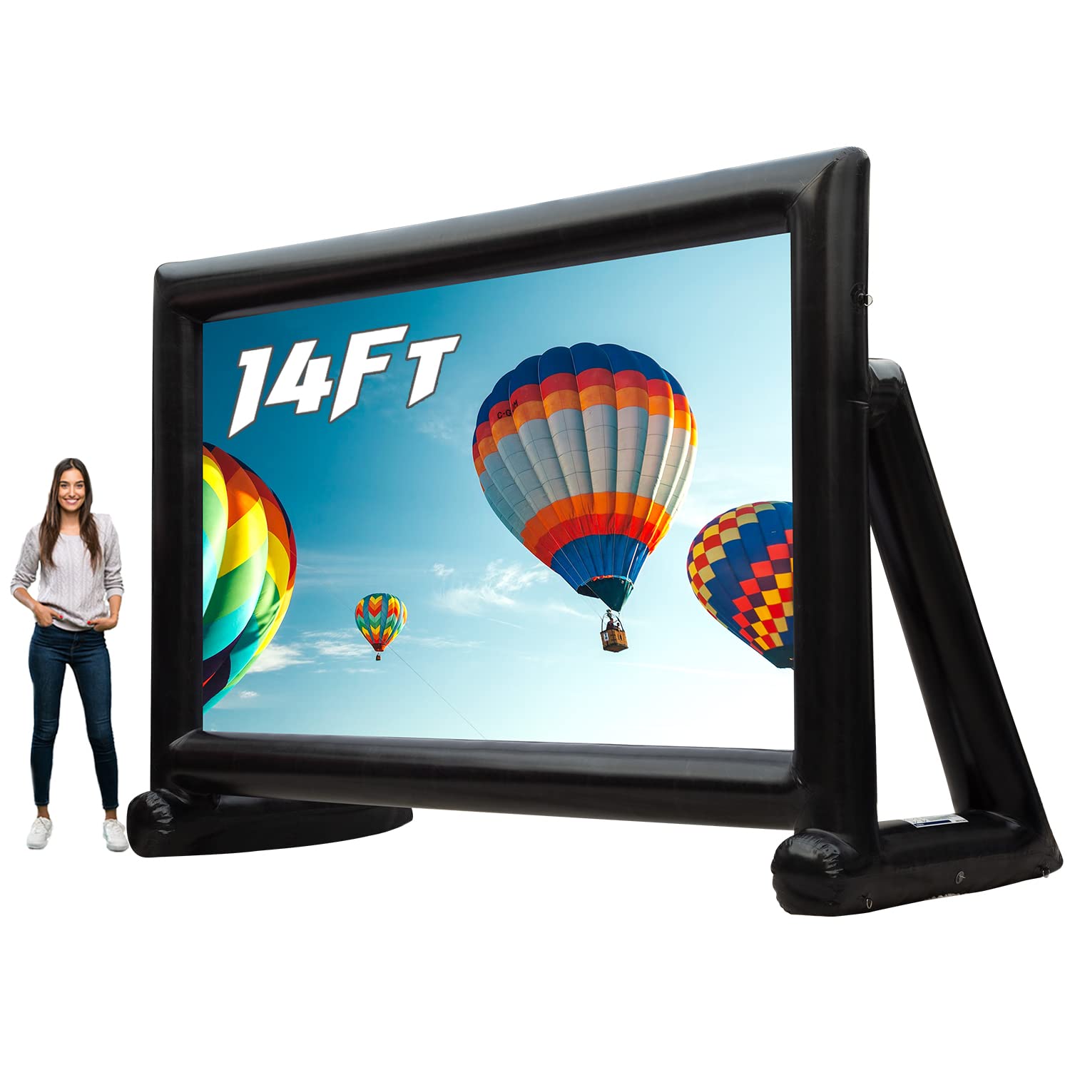 Sewinfla Upgrade Airtight Movie Screen 14Ft Outdoor Inflatable Movie Screen No Need Power Supply Continuous - Supports Front and Rear Projection