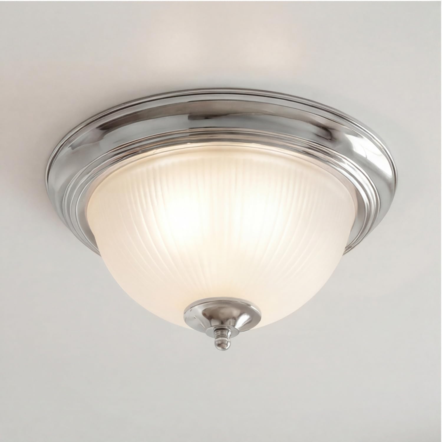 Licht-Erlebnisse Deckenlampe Glas Metall in Chrom IP44 Bad Küche Esszimmer L:29 cm E14 bis 60 W rund 2-flammig stilvoll Vintage Design Deckenleuchte Badezimmer