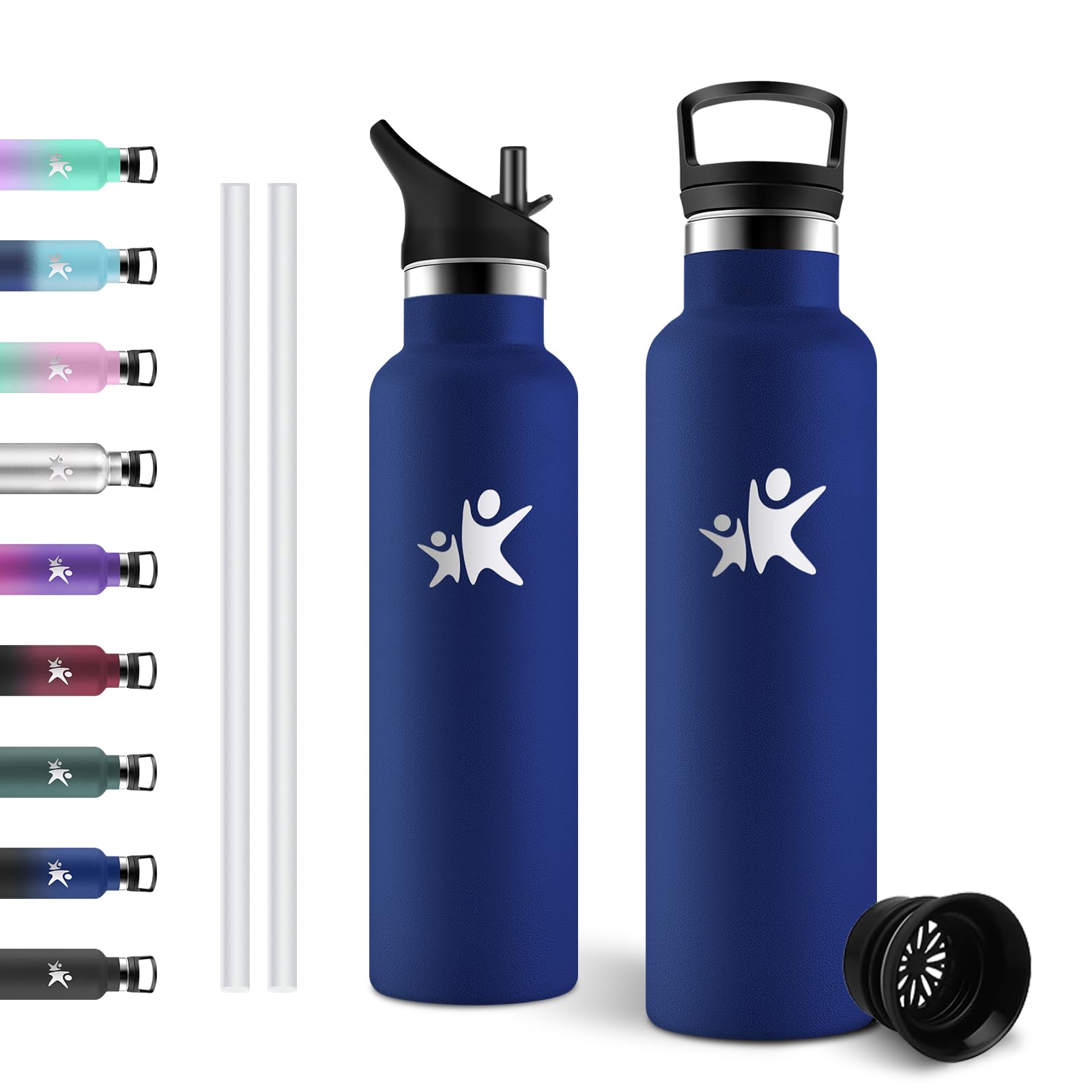 JAPORIA Trinkflasche Edelstahl 750ml, Isolierflasche mit Strohhalm, BPA-Frei, Kohlensäure Geeignet, Thermosflasche für Uni, Gym, Camping