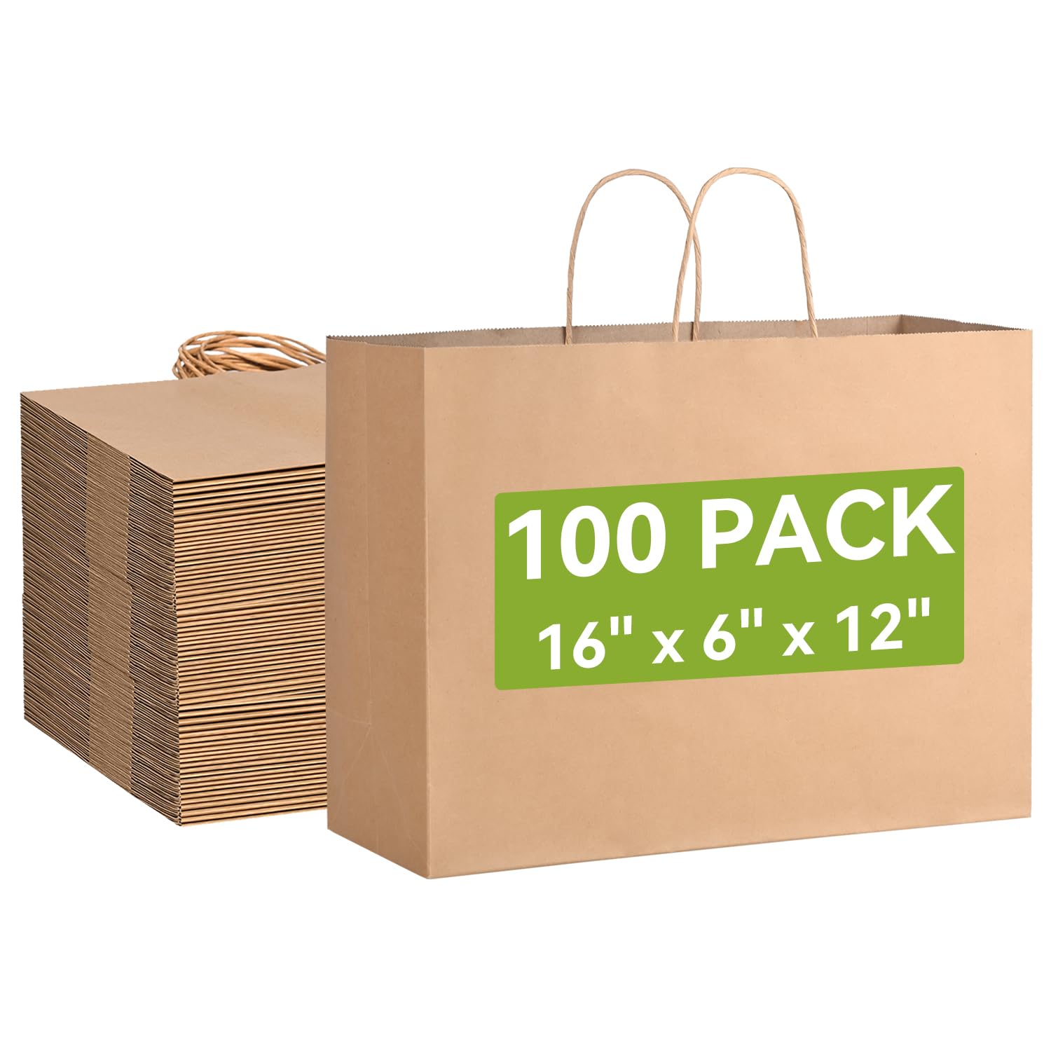 Brothersbox Large Brown Paper Bags with Handles 100PCS, 16 * 6 * 12 Inch Kraft Gift Bags Bulk for Craft Shopping Business Party Favor Retail Birthday