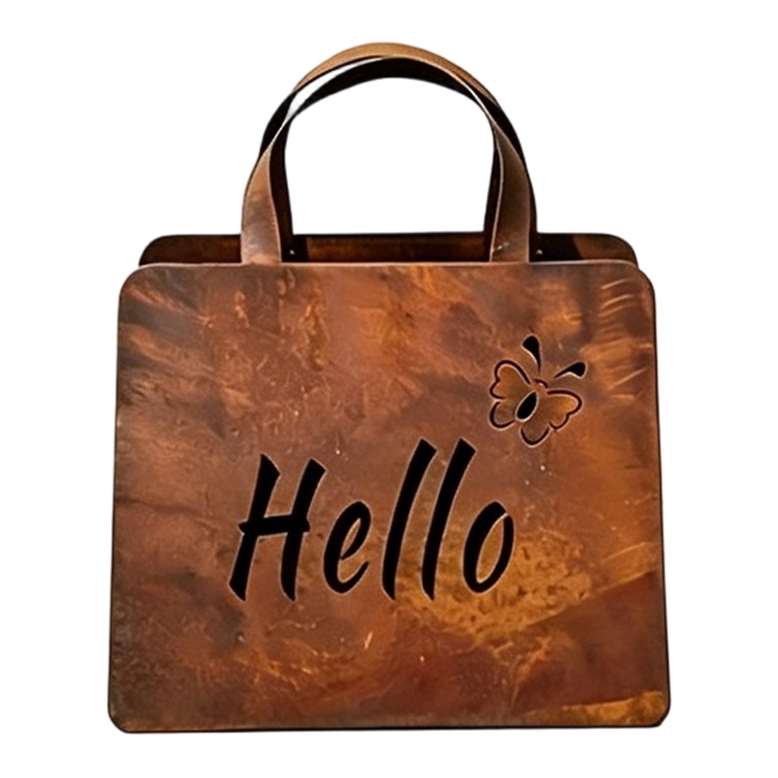 Virelynx Handbag Planter – Rustic Metal Purse Flower Box Curved Handle, Double-Sided Hello Welcome Vintage Farmhouse Garden
