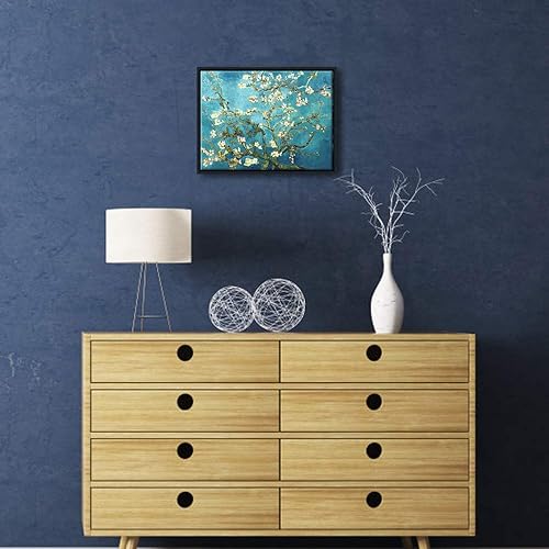 Miniatura 2 de Pyradecor Lienzo enmarcado negro para pared, diseño de flores de almendra, Van Gogh, famosas pinturas al óleo, reproducción de lienzos, cuadros