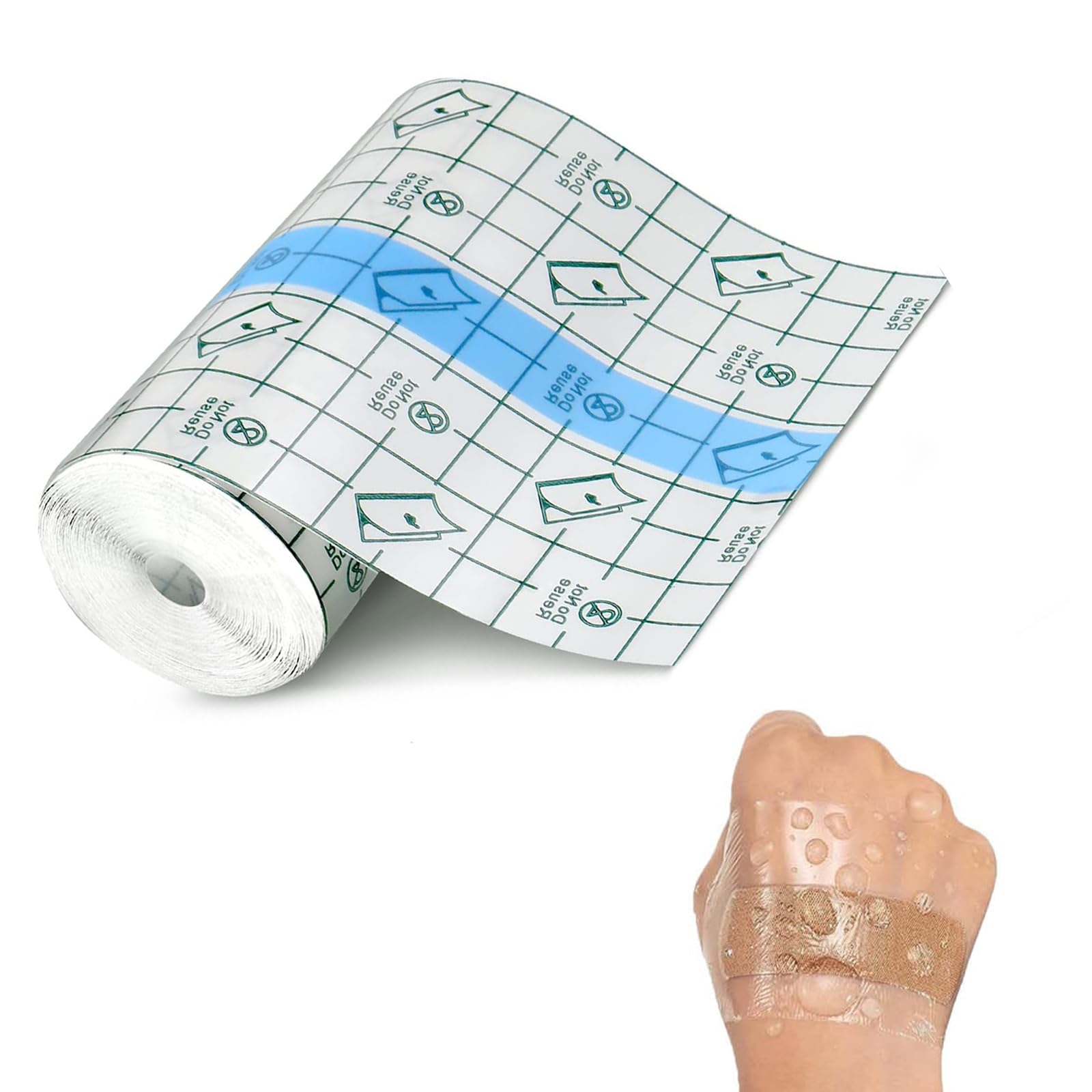 Duomama Waterproof Transparent Dressing Adhesive Bandage Roll - 3.94 Inch x 16.4 Ft - Clear Stretch Tape for Effective