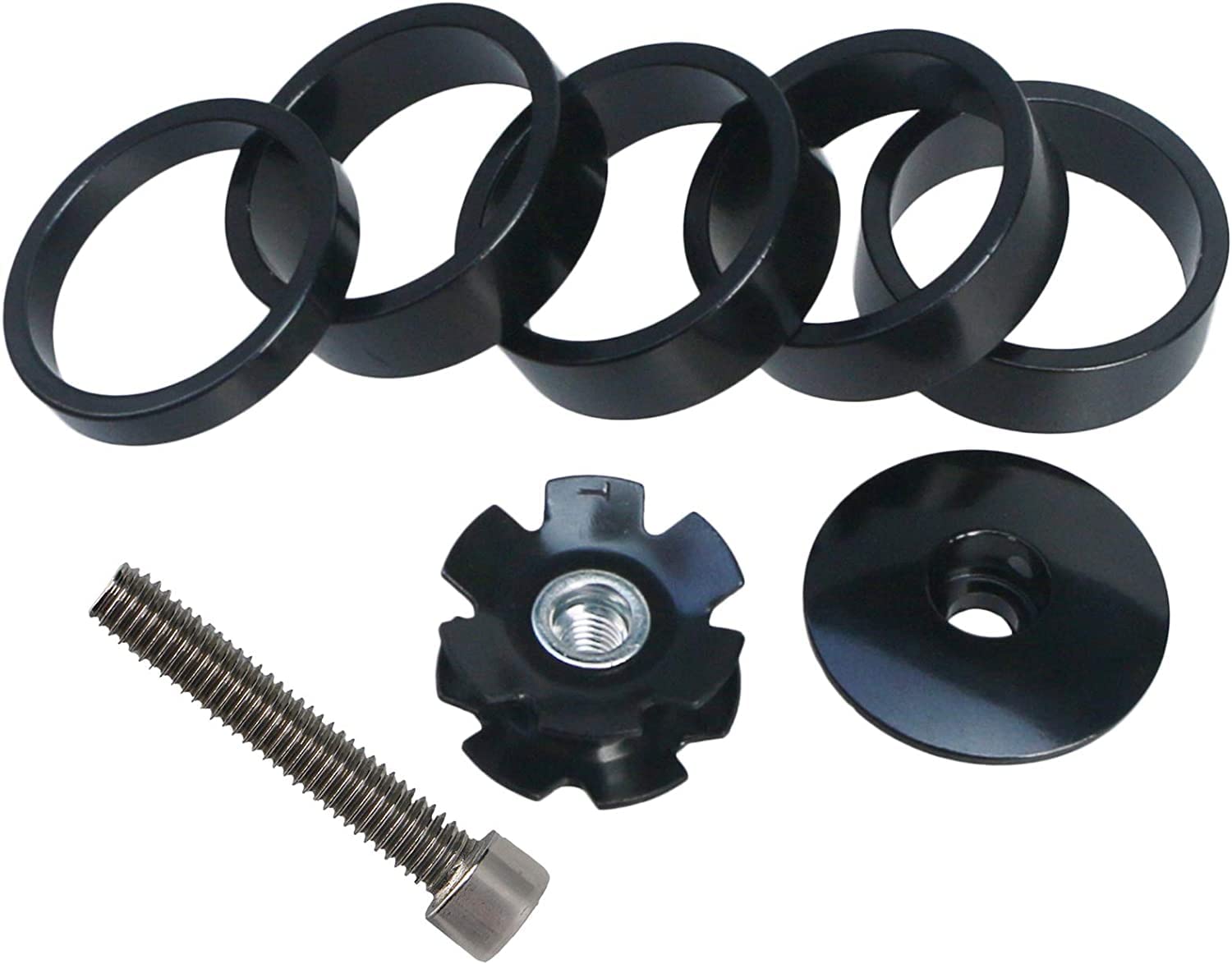 THE WHITE SHOP 1 1/8 Inch Headset Spacer with Stem Top Cap,Headset Star Nut Black Red Blue 3Color