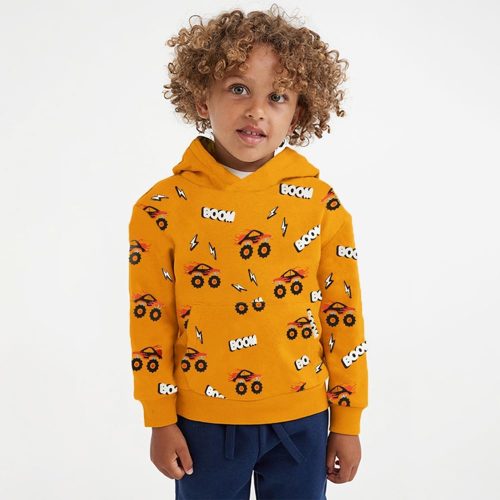 Little Hand Kids Dinosaur Hoodies for Boys Monster Truck Pullover Toddler Tractor Hooded Sweatshirt Active Shirts 2-7 Year - Image 2