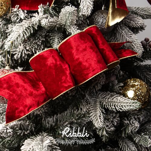 Image of Ribbli Red Velvet Wired Ribbon 4 Inch Metallic Crushed Velvet Christmas Ribbon for Gift Wrapping Christmas Tree Decoration Crafts Wreaths Supplies-Continuous 10 Yards
