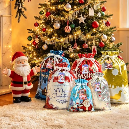 20 Pcs Christmas Drawstring Gift Bags, Assorted Sizes with More Large Bag. - Image 4