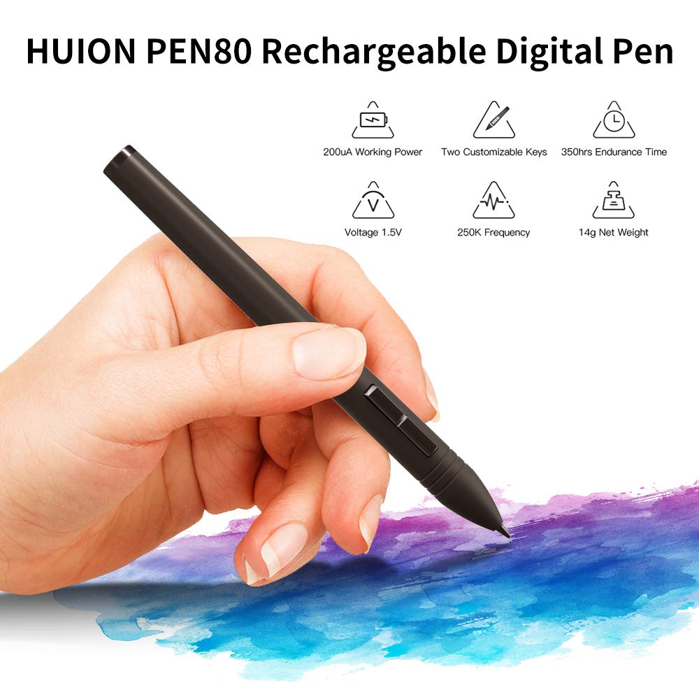HUIOP Penna digitale ricaricabile PEN80, penna a risonanza elettromagnetica con 2 pulsanti programmabili per la nuova tavoletta grafica 1060PLUS