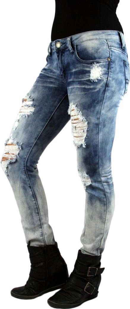 Machine Jeans Women's Acid Wash Distressed Ombre Skinny Jeans