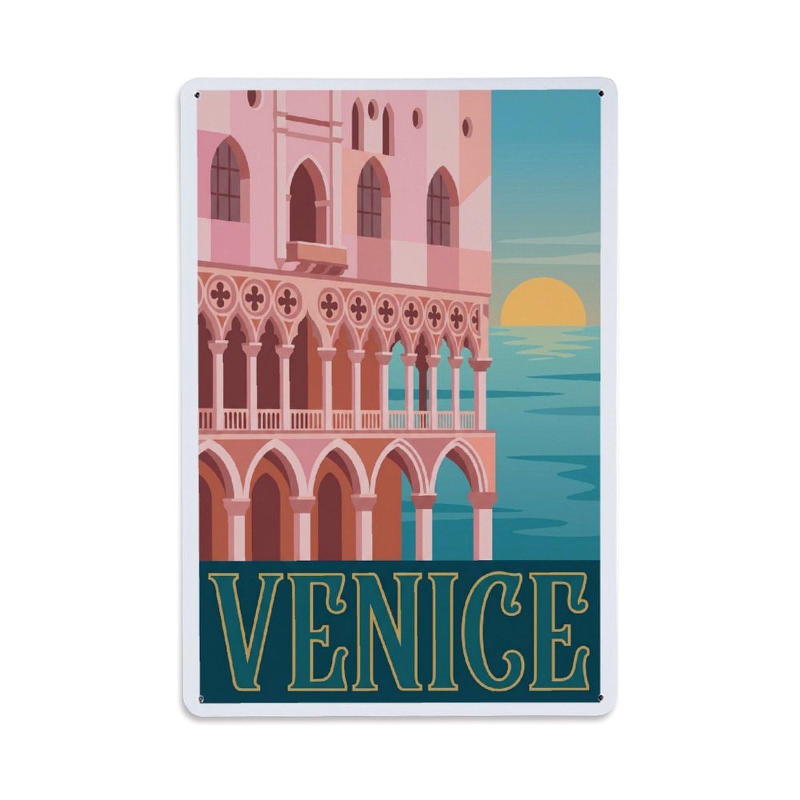 Vintage Travel Palace Italy Lagoon Metal Tin Sign Plaque Wall Decor for Cafe, Club Bar, Office, Home Garden Metal Poster 8x12Inch