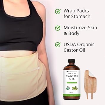 Kate Blanc Cosmetics Castor Oil Pack Wrap with 16oz Amber Glass Bottle