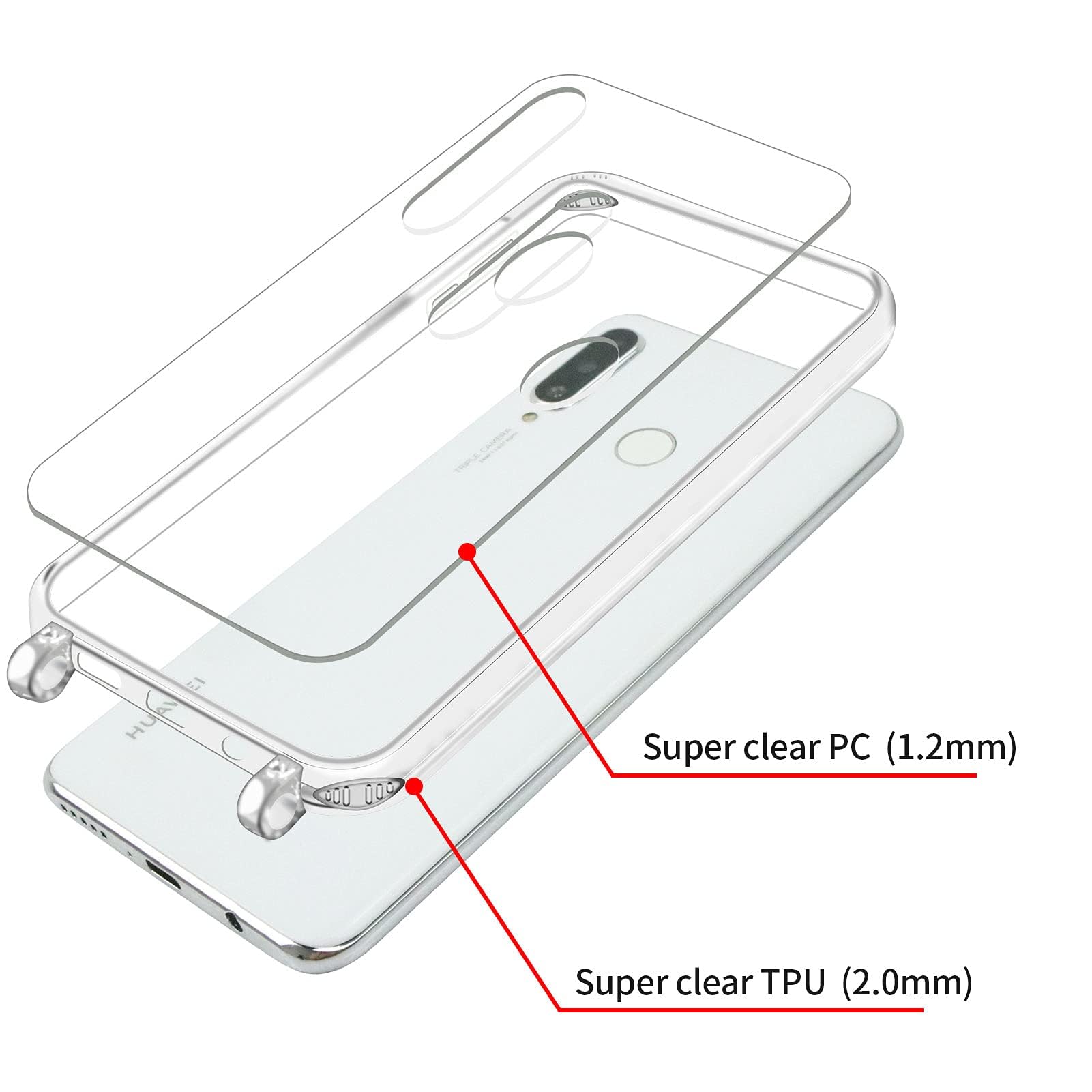 Custodia Per Huawei P30 Lite Con Cordino – Cover TPU + PC Trasparente, Cinturino Regolabile Grigio Chiaro