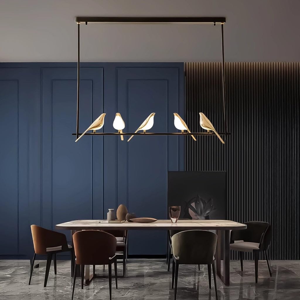 Harold Electricals Modern 5 Golden Chirpy Bird Dining Chandelier | Linear Hanging Pendant Light for Living Room, Dining Area, Kitchan Island & Home Décor- Inbuilt LED-image-32