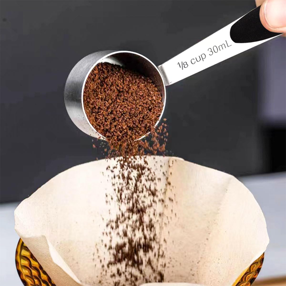 Measuring Spoon, 30ml Coffee Measuring Scoop 1/8 Cup Stainless Steel Tablespoon Large Capacity and Comfortable Hand Feeling for Kitchen