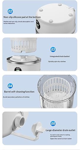 Miniatura 5 de Mini Laundry Machine, 23x19.5x19.5cm PP Portable Washer and Dryer, Rechargeable Waterproof Digital Display, Compact Washing Machine for Home,