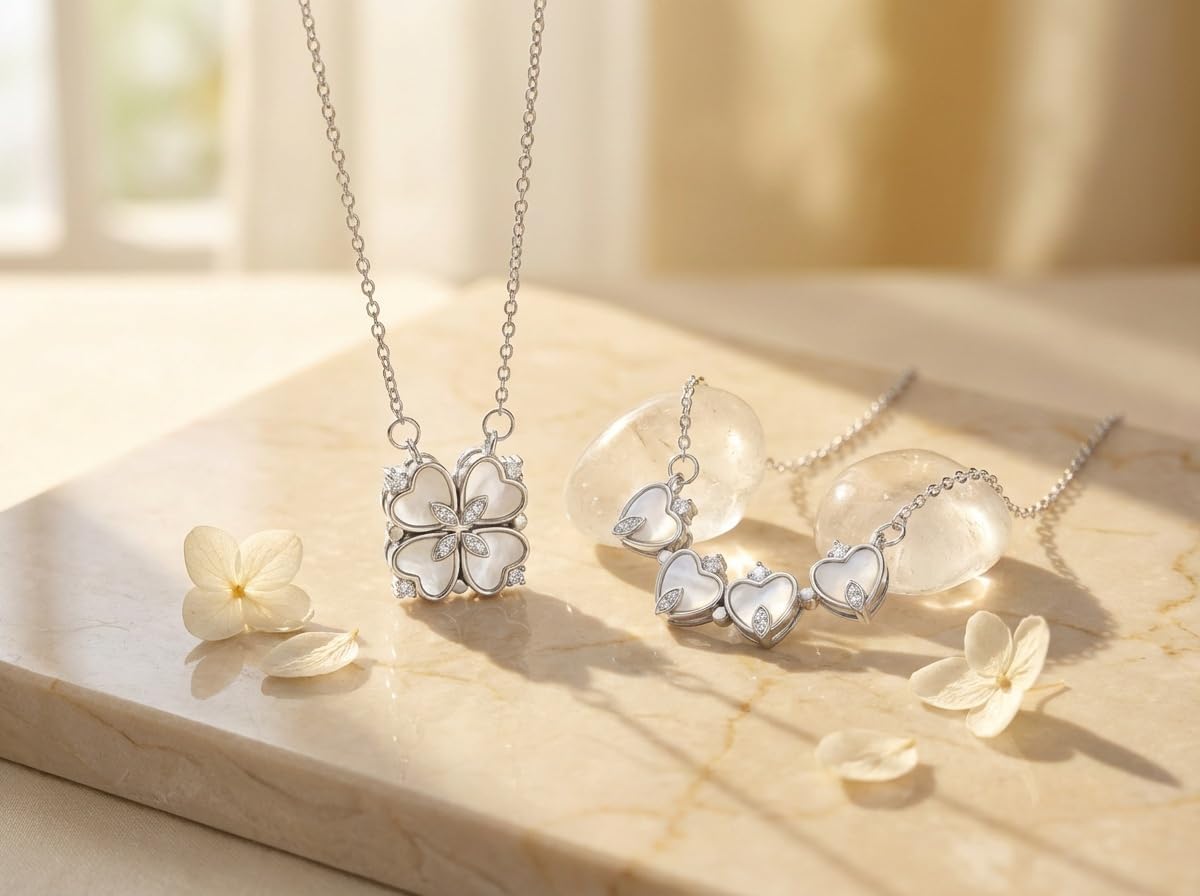 Dainty Gold Necklace for Women, Dainty Heart Clover Pendant Jewelry, 18K Plated Stainless Steel, Elegant Gold Jewelry for Women with Crystal Accents, Versatile Heart Necklace, Gift for Her - Image 7