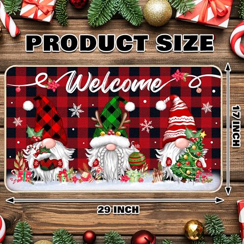Image of TREWAVE Christmas Welcome Decorative Doormat Christmas Gnome Door Mat Non Slip Rubber Backing Floor Mat Seasonal Winter Holiday Front Porch Rugs for Outdoor Indoor Entrance, 29 x 17 Inch