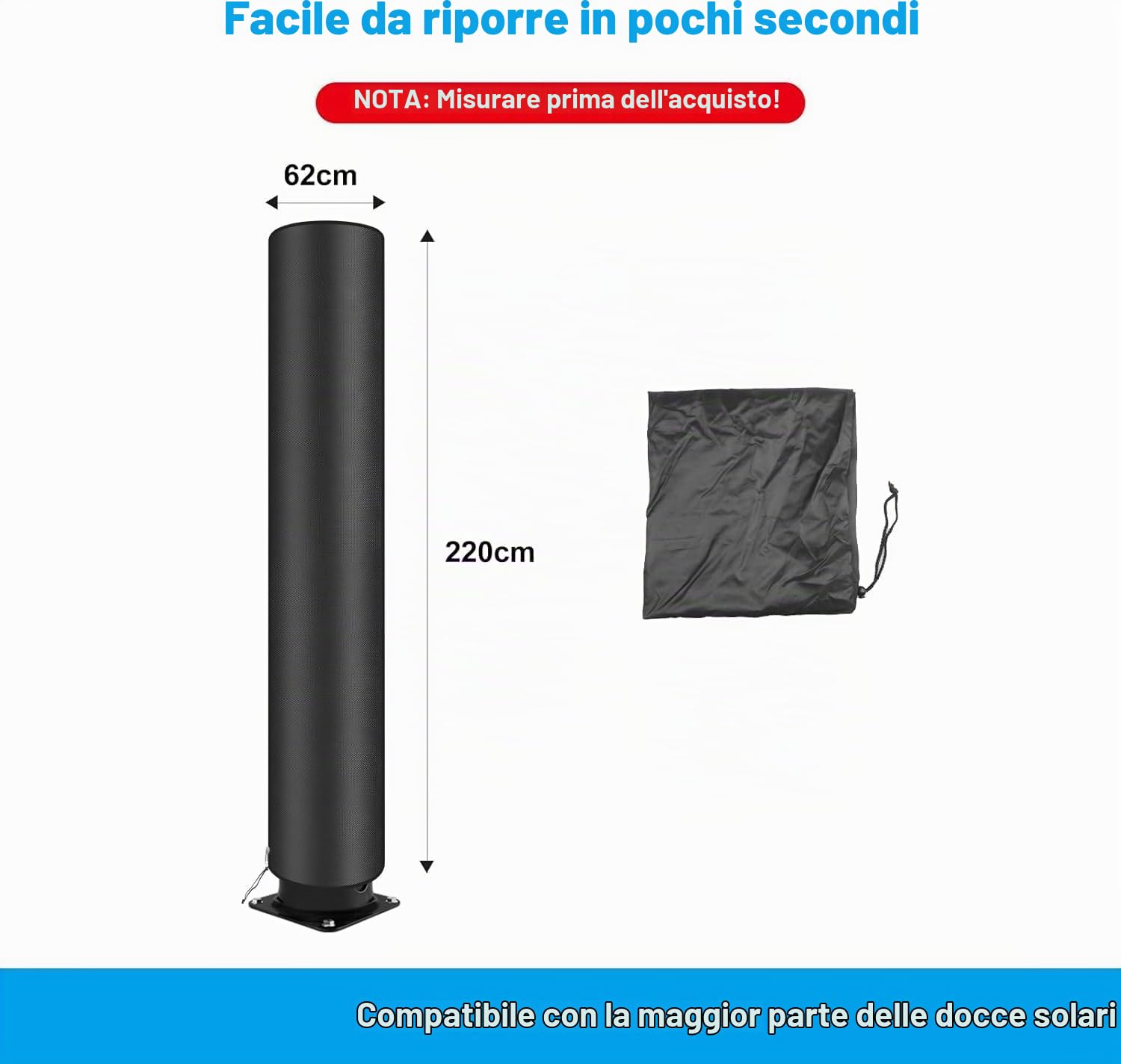 Doccia Solare Esterno 35 L, Colonna Doccia Solare Piscina con Telo Protettivo, Serbatoio PVC, Acqua Calda Fredda, Soffione Orientabile, Rubinetto Lavapiedi, Giardino Campeggio