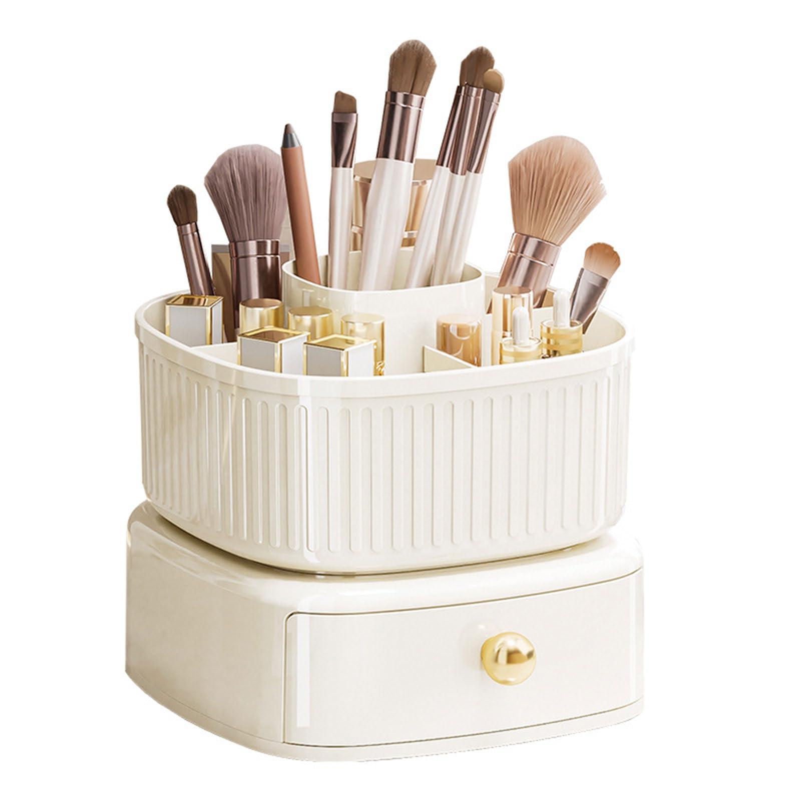 Jazuaiao Rotating Makeup Brushes Holder Large Capacity Organizer with Drawers Display Box Stationery Storage