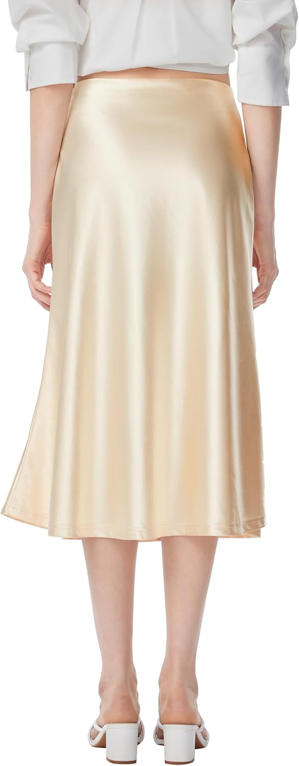 CIDER Womens Satin Elegant Skirts Mid Waist Midi Date Night Party Skirt - Image 3